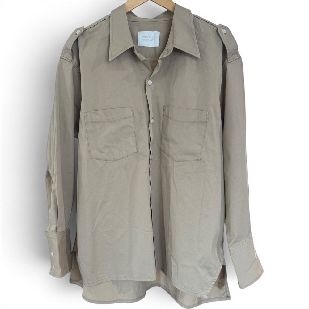 Citizens of Humanity Ari Military Shirt XL Tan Khaki 98% Cotton Buttondown